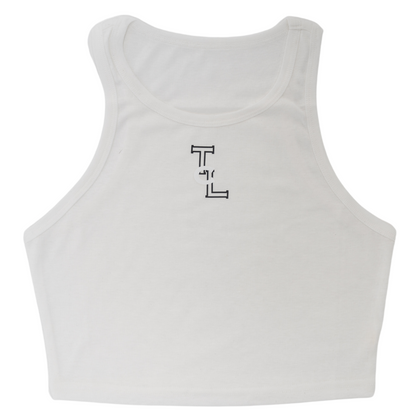 White Cropped TLC Monogram Tank Top